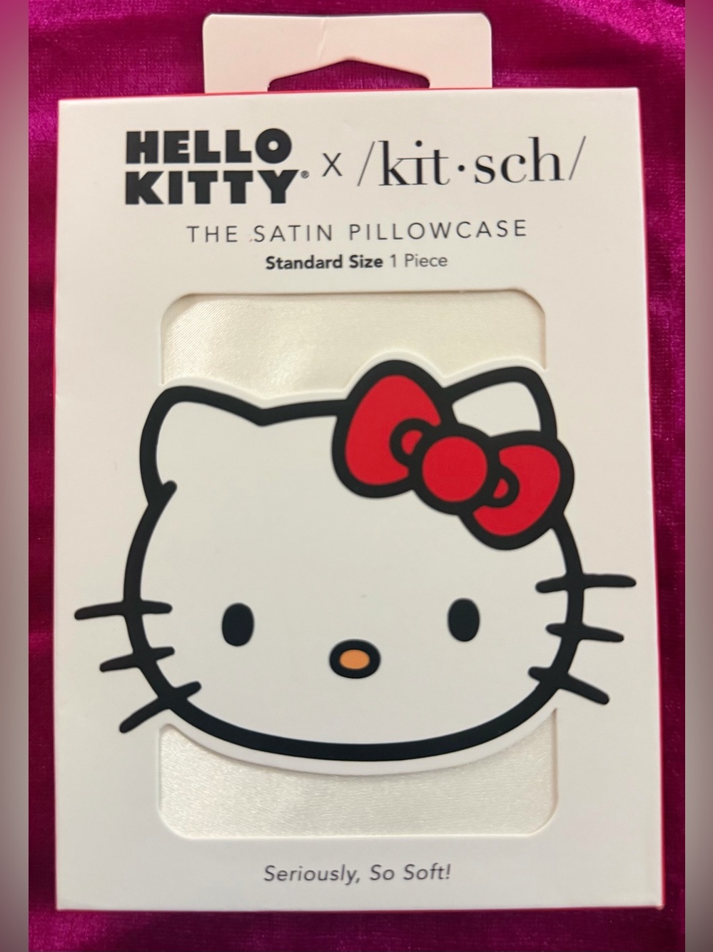 Hello Kitty Satin Pillowcase in White with Red Bow